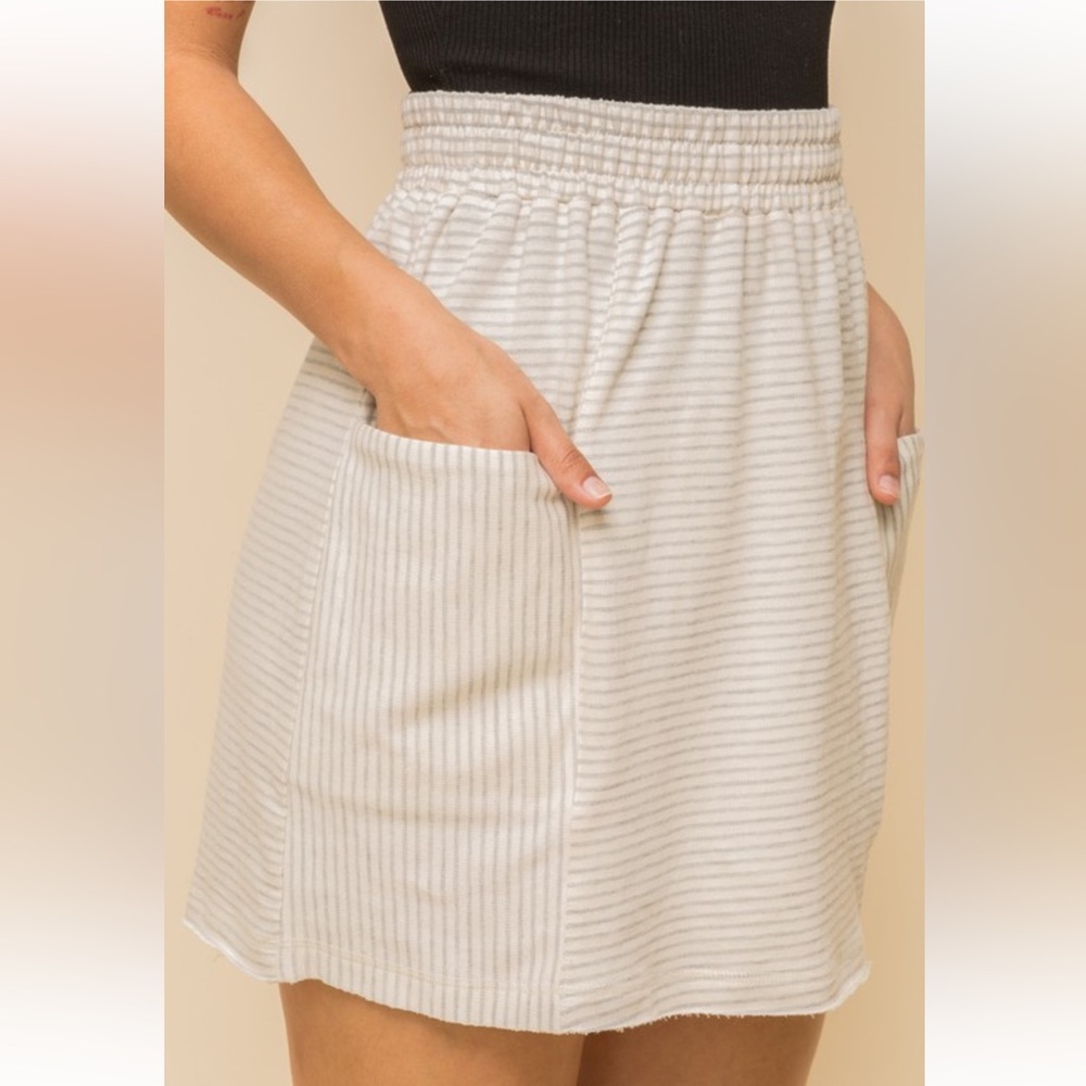 Hem & Thread Cream Smocked Skater Mini Skirt